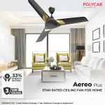 Polycab Aereo Plus Star Rated, 1200mm Ceiling Fan For Home | 100% Copper, High Speed & Air Delivery | Saves Up To 33% Electricity, Rust-Proof Aluminiu