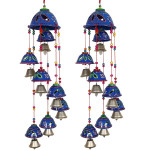 Kuber Industries Rajasthani Design Handcrafted Hanging Windchimes|Latkan with 8 Bells for Home Decor & Positive Energy,Pack of 2 (Blue), Plastic