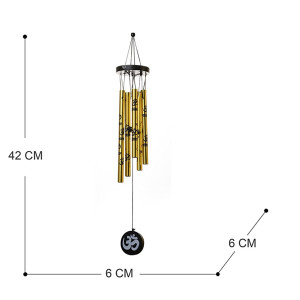 TEJ GIFTS Feng Shui Metal Wind Chime with Om Printed 5 Pipes for Positive Energy, Decorative Outdoor/Indoor Hanging Bells, Good Luck Chimes for Home/B