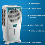 Crompton Ozone Desert Air Cooler- 75L; with Everlast Pump, Auto Fill, 4-Way Air Deflection and High Density Honeycomb Pads; White & Teal