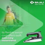 Bajaj DX-2 600W Dry Iron with Advance Soleplate and Anti-bacterial German Coating Technology, Black